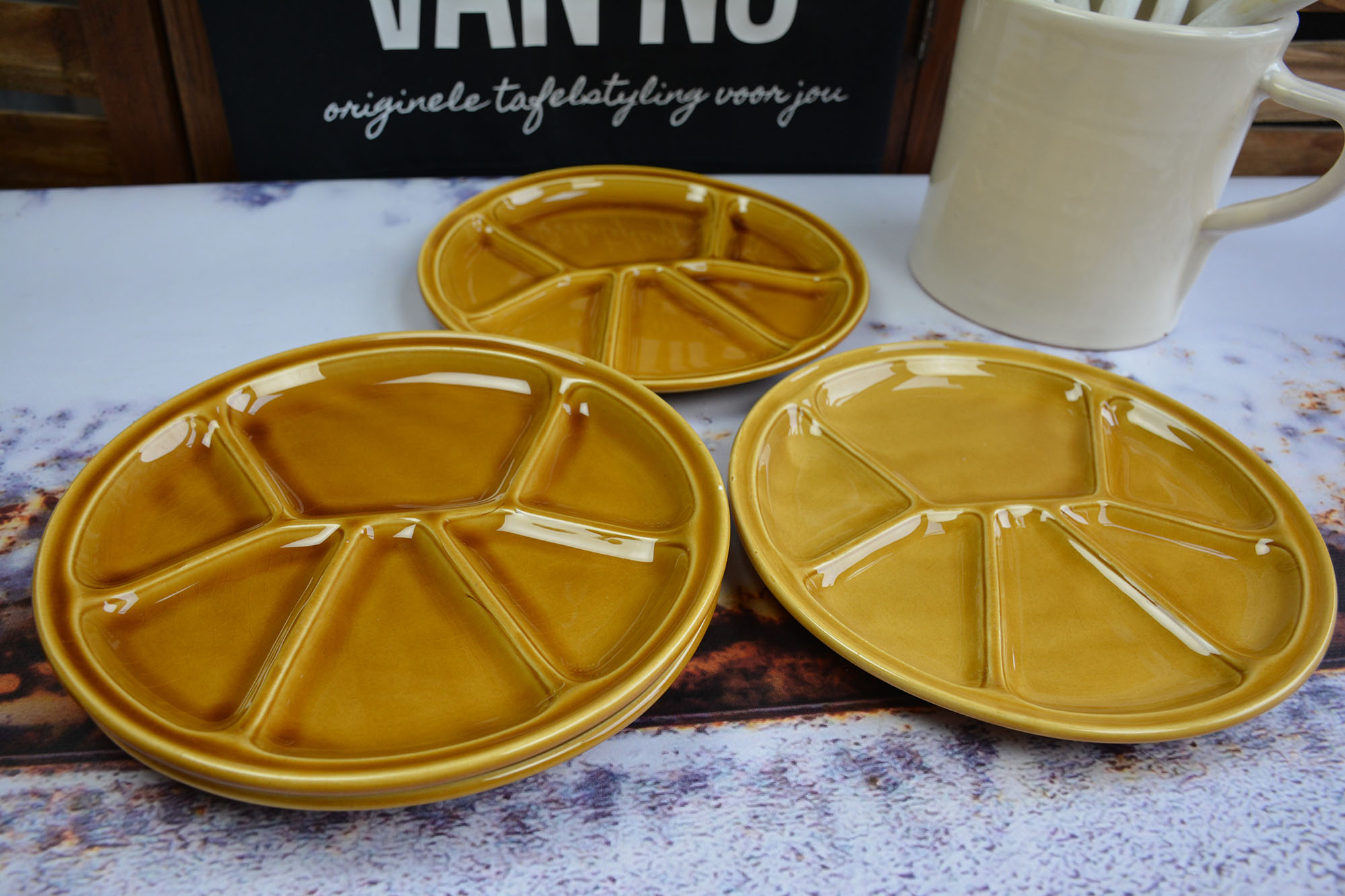 Vintage fondue borden set Gien France