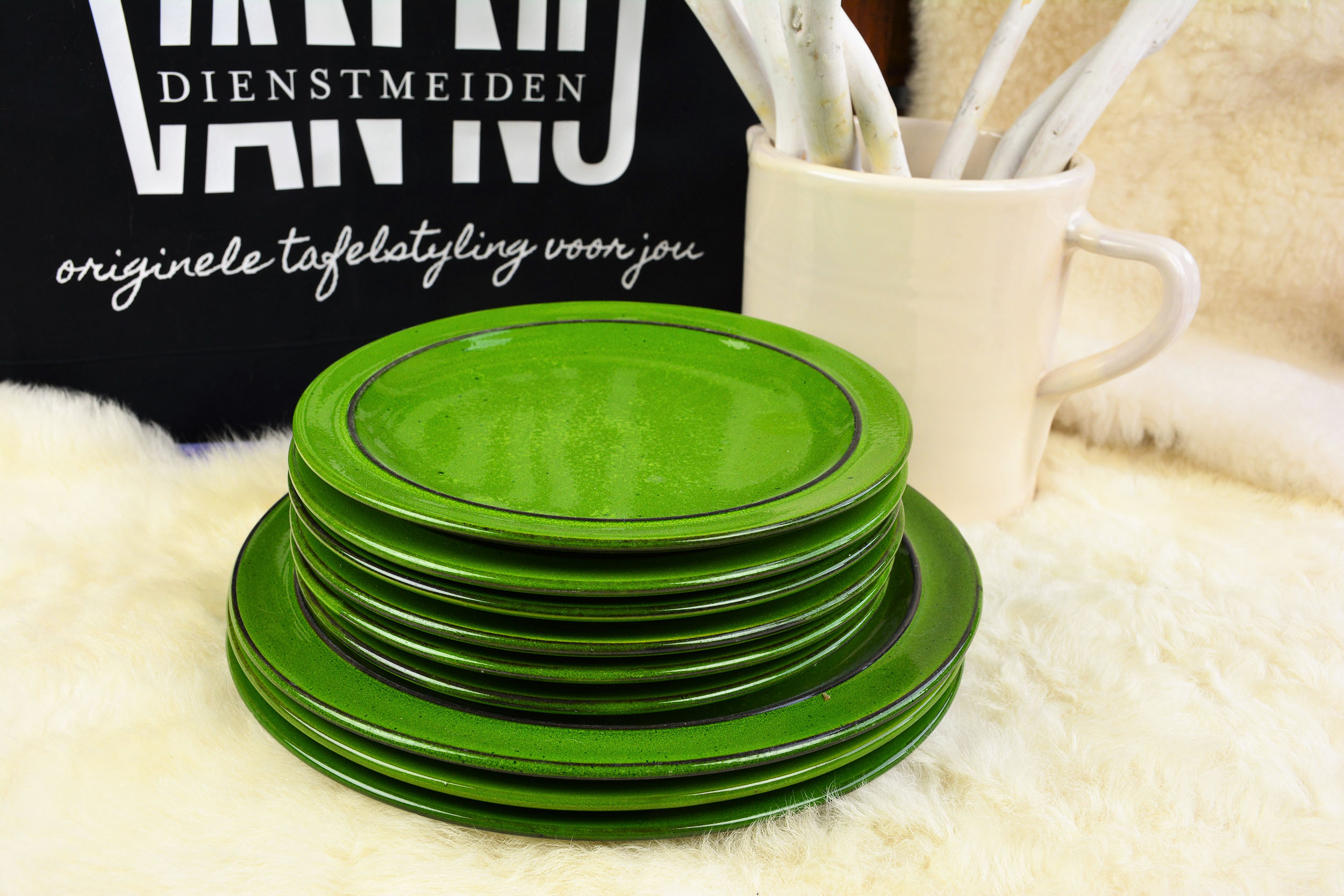 Vintage groene borden set